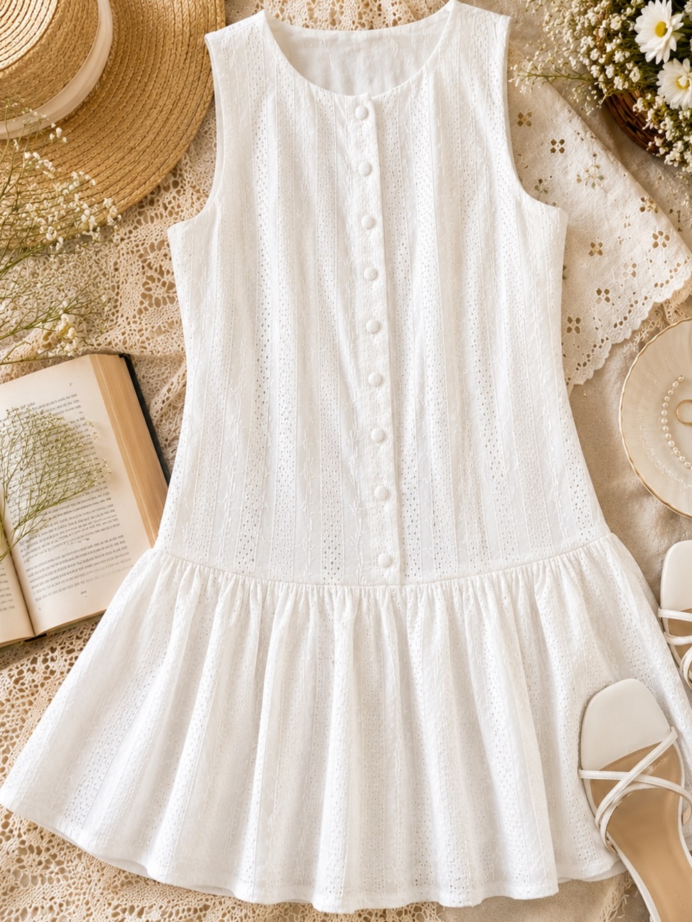 Princess Polly White Eyelet Mini Dress Petite 4 Cotton Cottagecore Coquette